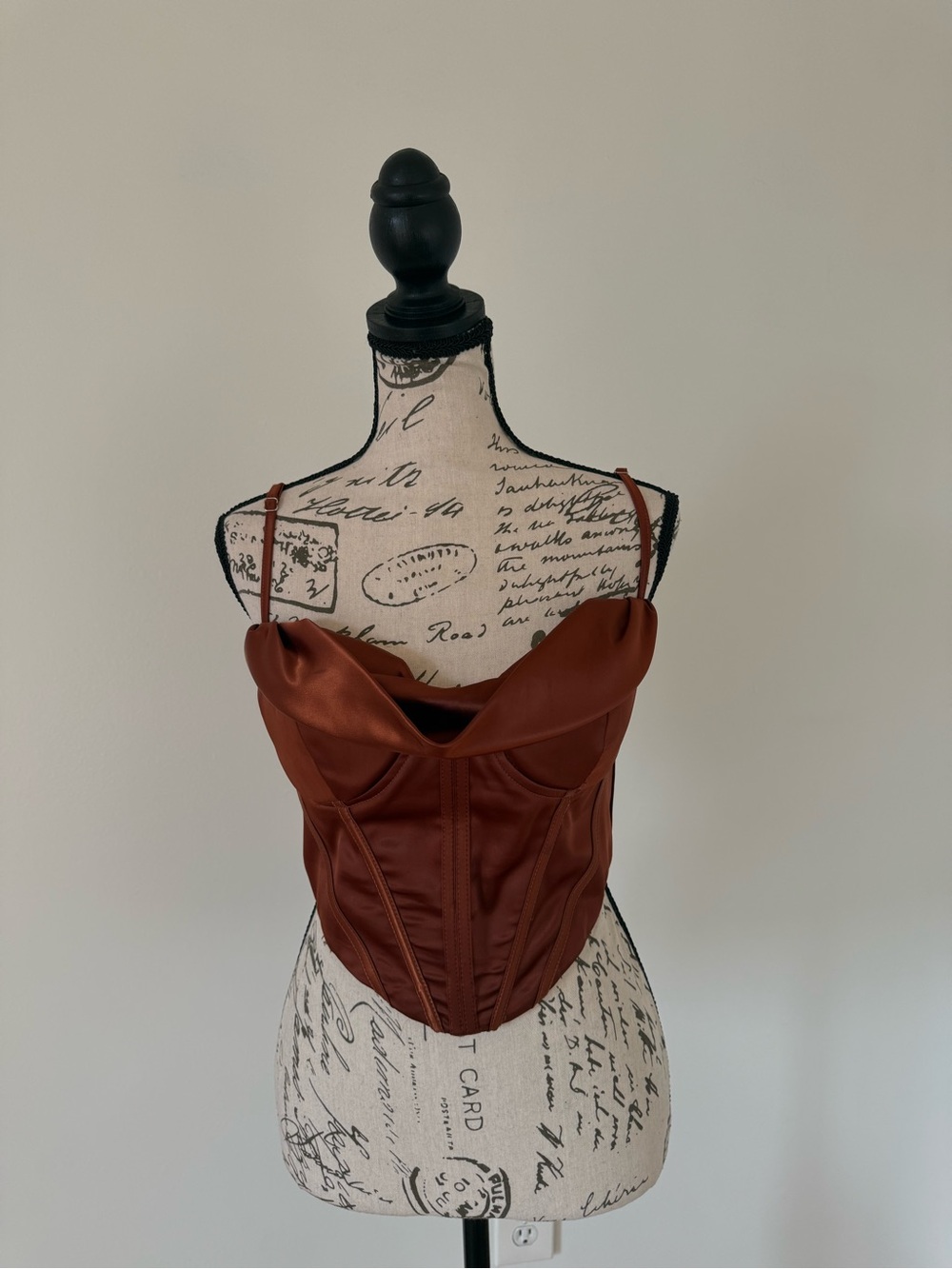 Satin Corset Bustier Top in Deep Rust